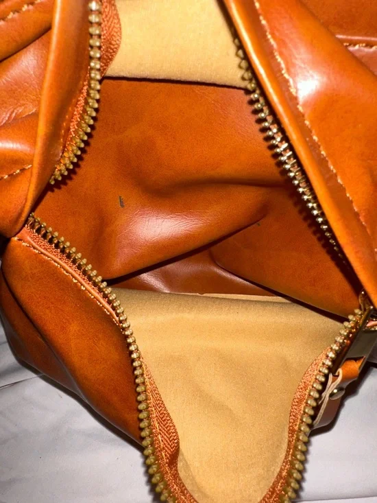 NWOT Amazon Cognac Brown Women’s Leather-Effect Backpack lots of pockets - Picture 6 of 11